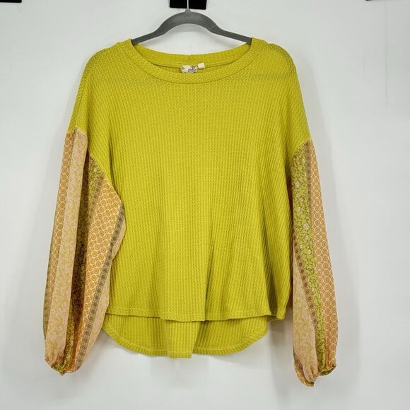 Blu Pepper Yellow Embroidered Blouse Long Sleeve  Size Large - Picture 1 of 8